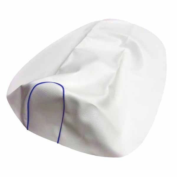 画像1: アッズ(AZZU) レッツ[CA1KA](給油口タンク中仕様) シートカバー [白カバー・青パイピング/張替タイプ] 国内生産 日本製シートカバー【全国送料無料】 (1)